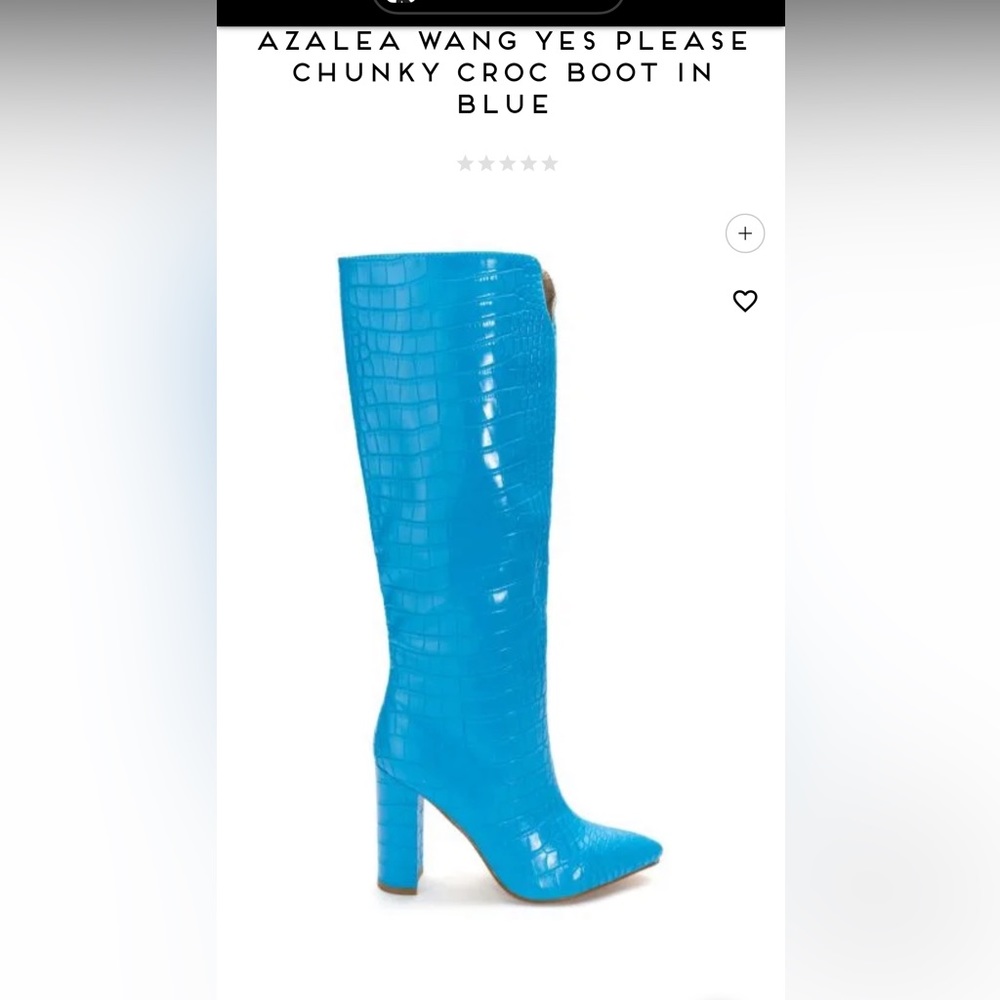 Blue Knee-High Croc Print Heeled Boots